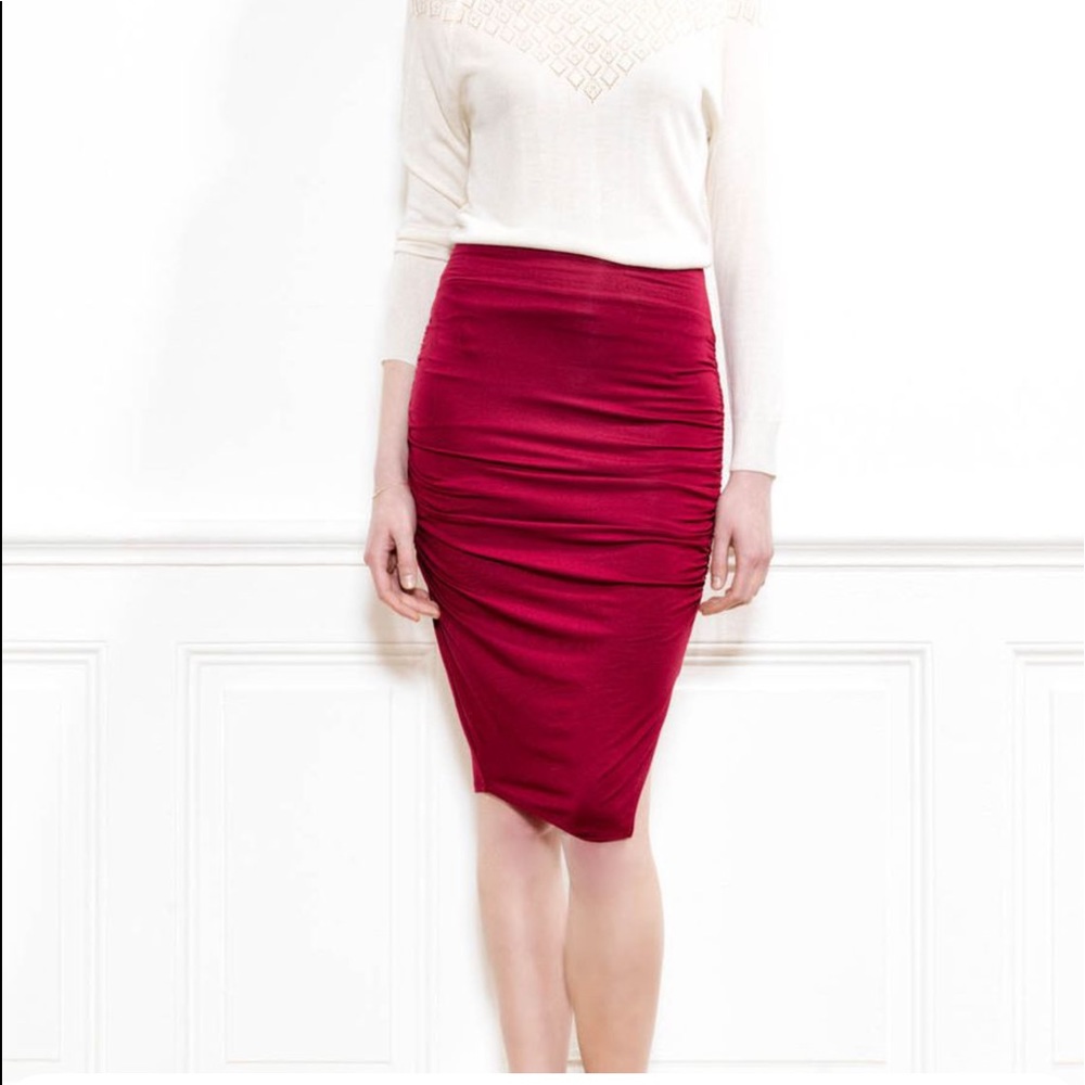 Les Lunes Ruched Pencil Skirt in Red
